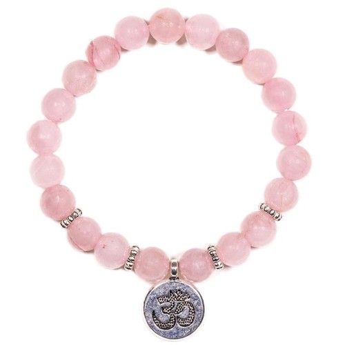 Mala / bracelet élastique, quartz rose avec OM