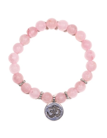 Mala / pulsera elástica, cuarzo rosa con OM - Malas - MundoYoga Tienda Especializada en Yoga