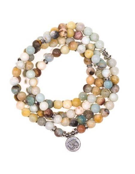 Mala amazonite élastique avec OM - Malas - MundoYoga Boutique de yoga spécialisée dans le yoga