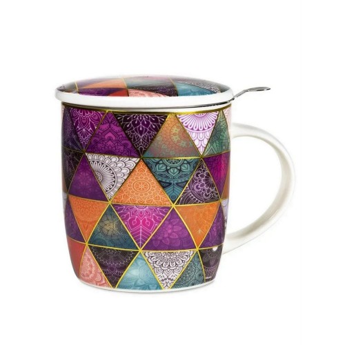 Patchwork mug, lilac and golden tones