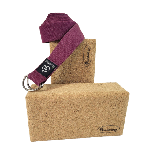 Pack 2 Kork Yogablöcke + Yogagurt - Sets mit Yogazubehör - MundoYoga Yoga Shop, spezialisiert auf Yoga