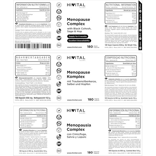 Complexo para a menopausa com sálvia, cohosh preto e lúpulo