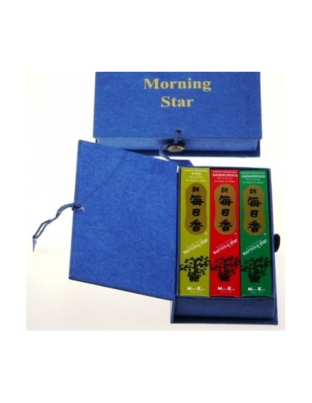 Boîte de 3 Morning Star, bois de santal, pin et patchouli - Encens japonais - MundoYoga Boutique de yoga spécialisée dans le yog