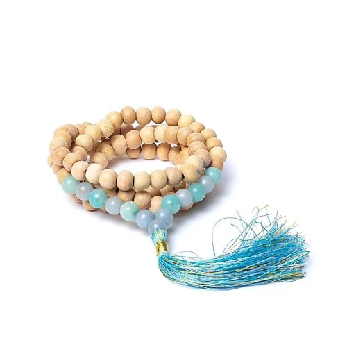 Mala Tulsi mit Angelit und Amazonit AA | 108 Perlen - MundoYoga.com
