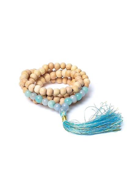 Mala Tulsi mit Angelit und Amazonit AA | 108 Perlen - MundoYoga.com Mala Tulsi mit Angelit und Amazonit AA | 108 Perlen - MundoYoga.com