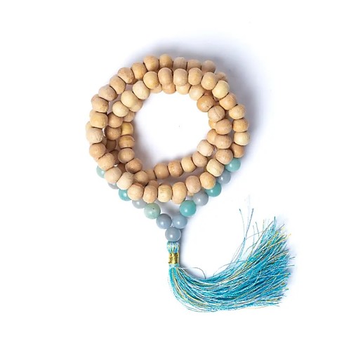 Mala Tulsi avec Angelite et Amazonite AA - 108 perles - - Mala Tulsi avec Angelite et Amazonite AA - 108 perles - Mala Tulsi ave