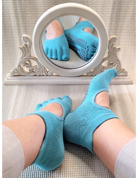 Meias antiderrapantes Lola com dedos Aqua - MundoYoga