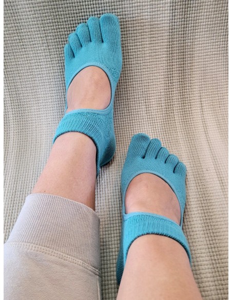 Meias antiderrapantes Lola com dedos Aqua - MundoYoga