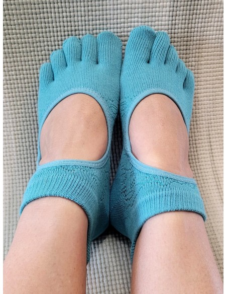 Meias antiderrapantes Lola com dedos Aqua - MundoYoga