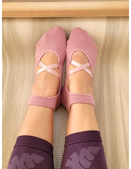 Meias antiderrapantes para ioga e pilates «Dance», Rosé - MundoYoga Boutique de yoga spécialisée dans le yoga