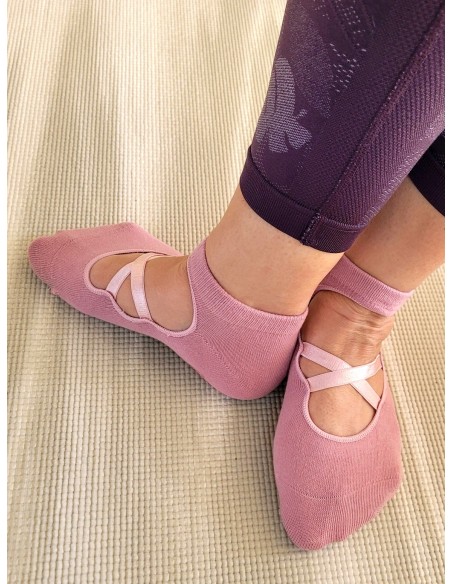 Meias antiderrapantes para ioga e pilates «Dance», Rosé - MundoYoga Boutique de yoga spécialisée dans le yoga