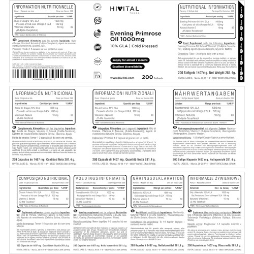 Aceite de Onagra y Vitamina E, 200 perlas de Aceite Vegetal
